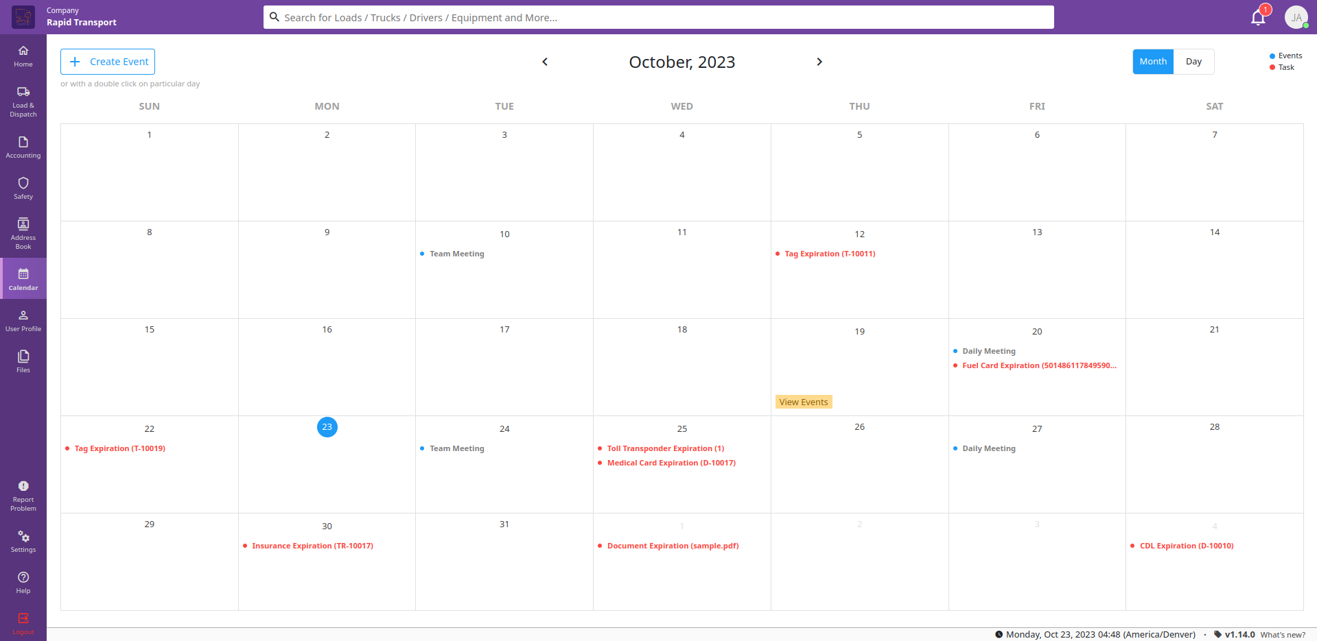 Calendar with Tasks and Events